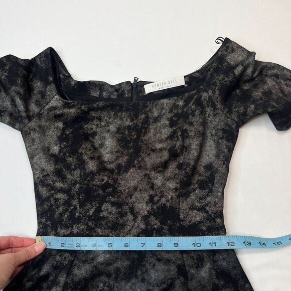 Hunter Bell Metallic Marble Mini Skater Dress Black Silver Gold XS - Picture 6 of 13